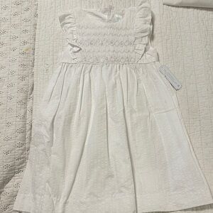Edgehill Collection White Smocked Flutter-Sleeve Dress
